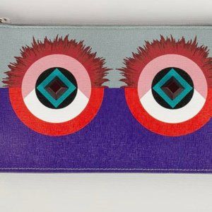 Authentic Fendi Monster Eyes Flat Pouch Clutch